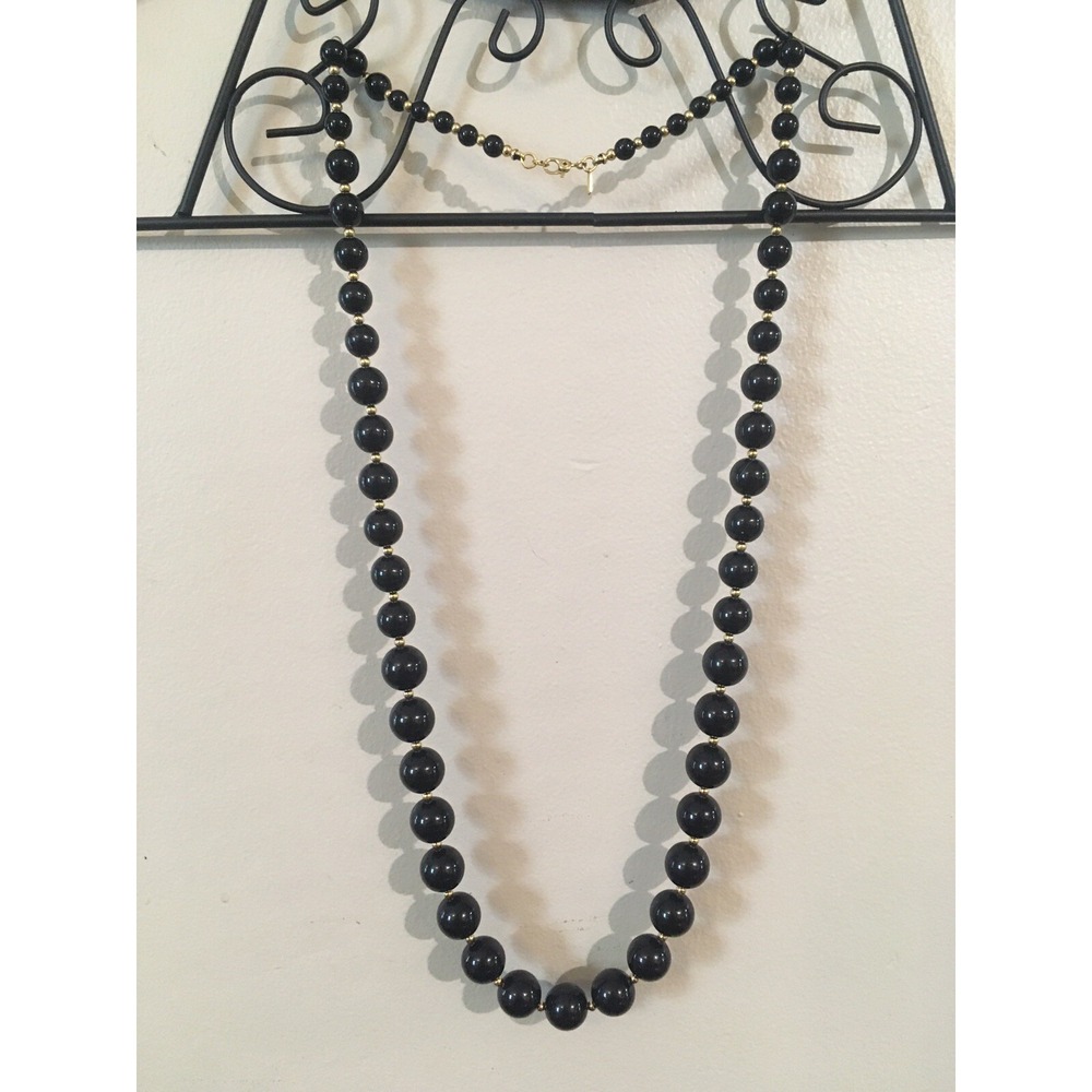 Vintage Signed Monet Gold Tone and GRADUATED BLACK BALL BEADED NECKLACE